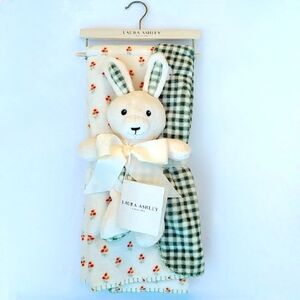 Laura Ashley Rowan Reversible Baby Blanket and Plush Toy Bunny Set